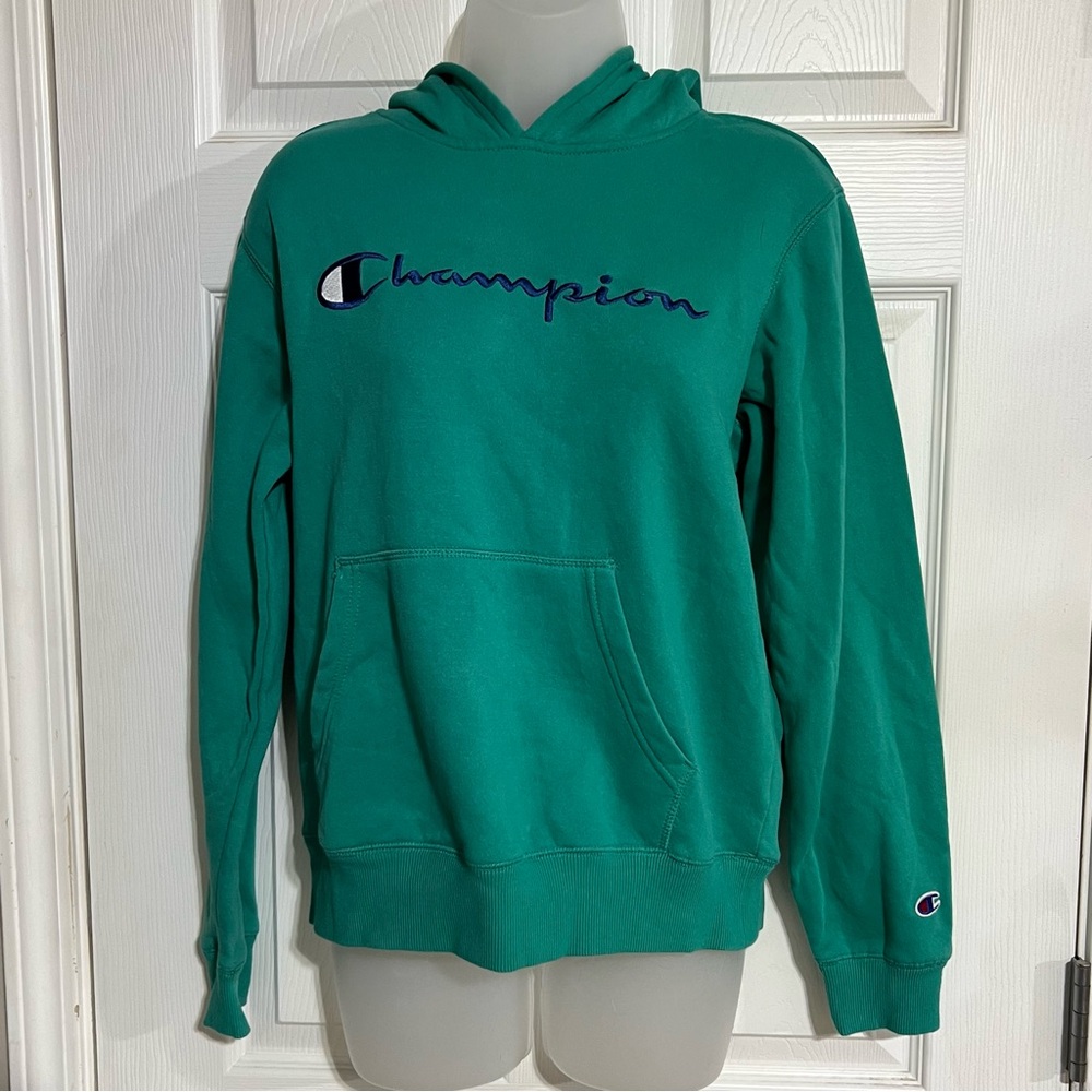 Champion Green Hoodie Sweatshirt, Size Large